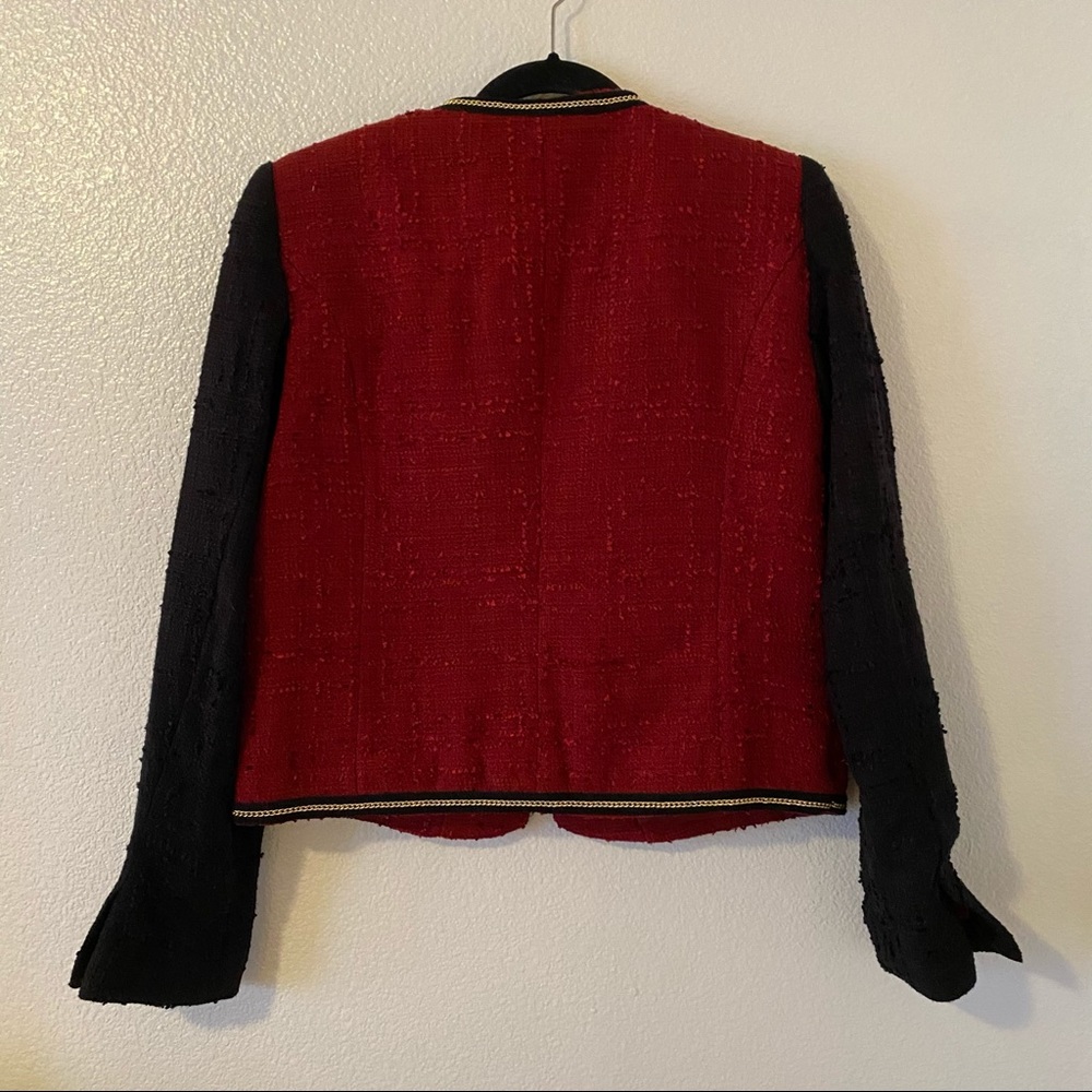 Mango Tweed Red Black Jacket L - Picture 9 of 12